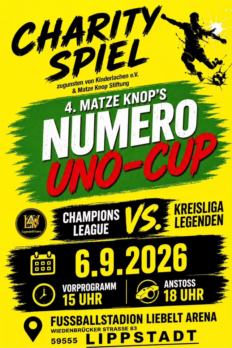 Plakat: 4. Matze Knop's Numero Uno-Cup am 6. September 2026 in der Liebelt Arena Lippstadt
